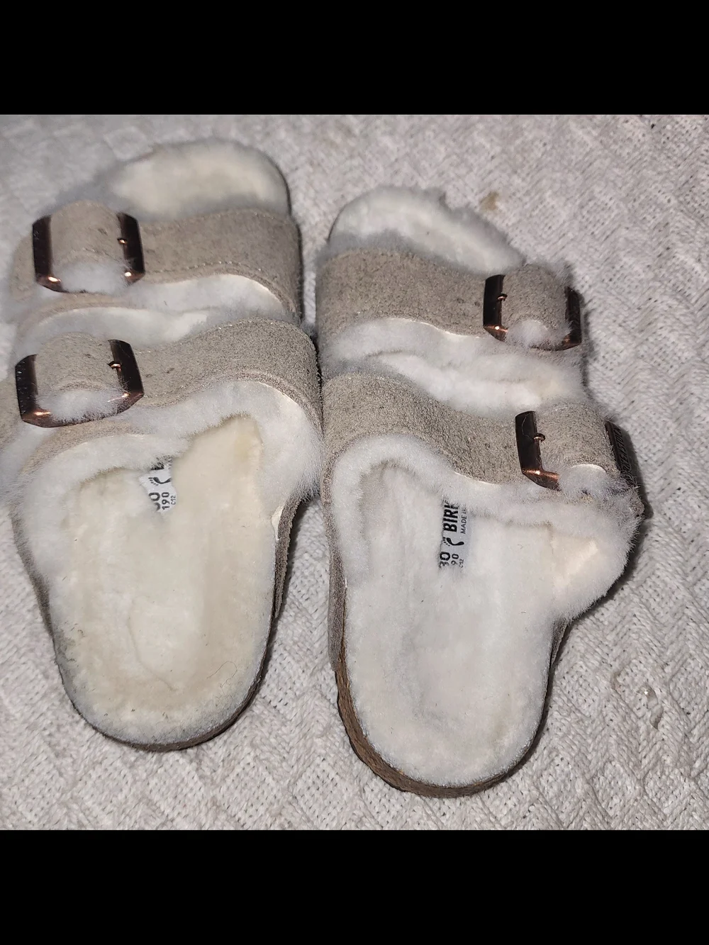 Birkenstock Kids Suede Shearling Sandals in Light Gray Sz 12-12.5